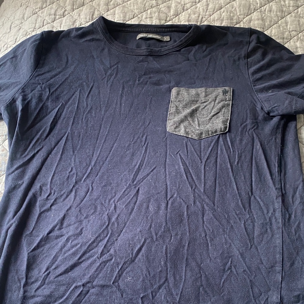 French Connection Dark Blue T-Shirt with Gray Pocket